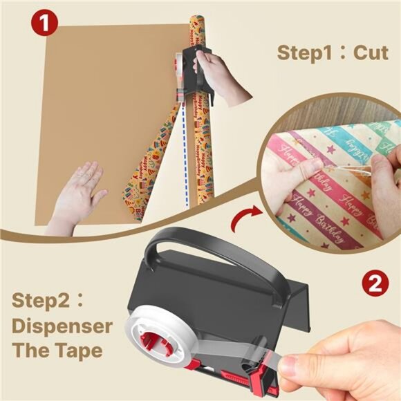 (2-Pack) Wrapping Paper Cutter & Tape Dispenser Dual Use with 4 Tapes - Picture 2 of 7
